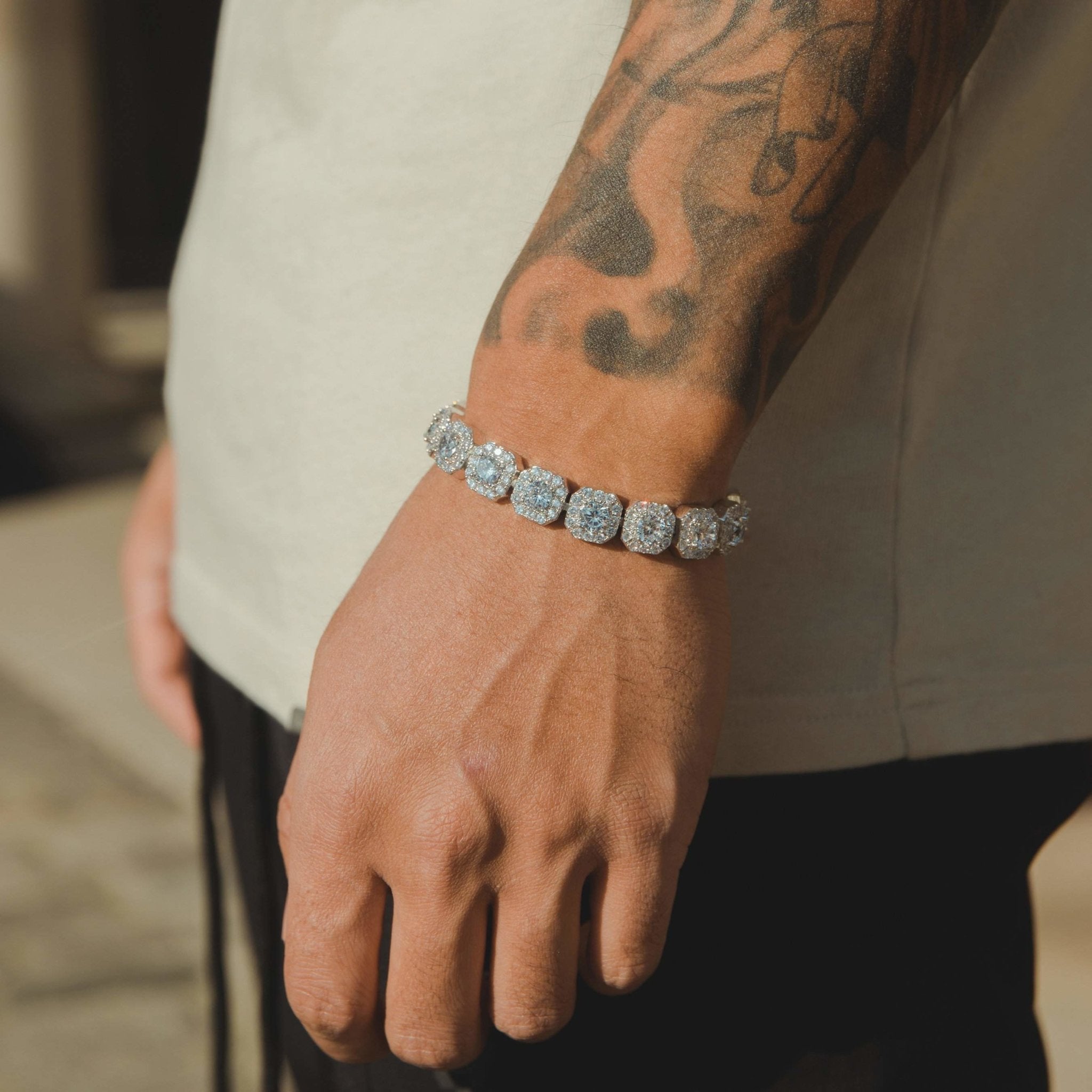 10mm Clustered Tennis Bracelet - White Gold - Cernucci